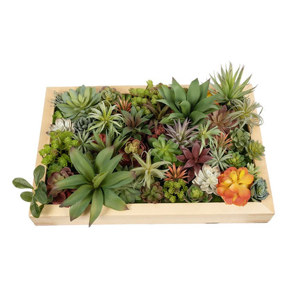 VARIOUS PLANT 20642 Τεχνητό Διακοσμητικό Φυλλωσιάς σε Ξύλινο Πάνελ - Κάθετος Κήπος Μιξ Μ60 x Π40 x Υ20