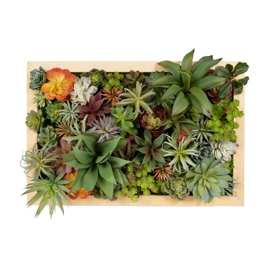 VARIOUS PLANT 20642 Τεχνητό Διακοσμητικό Φυλλωσιάς σε Ξύλινο Πάνελ - Κάθετος Κήπος Μιξ Μ60 x Π40 x Υ20
