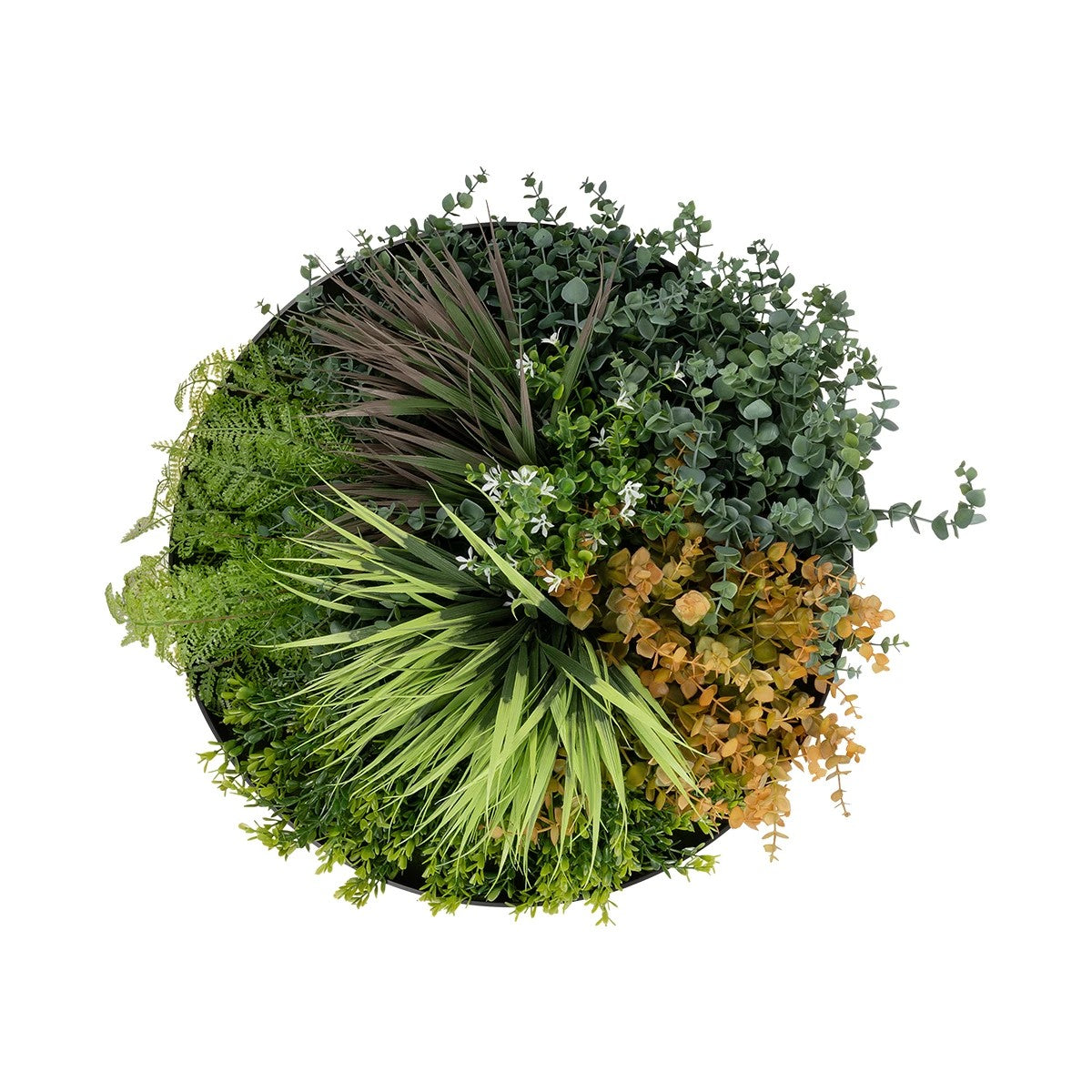 VARIOUS PLANTS ROUND WALL DISC 20688 Τεχνητό Διακοσμητικό Στρογγυλό Πάνελ Φυλλωσιάς - Κάθετος Κήπος Μιξ Μ50 x Π50 x Υ23