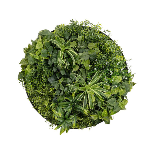 VARIOUS PLANTS ROUND WALL DISC 20689 Τεχνητό Διακοσμητικό Στρογγυλό Πάνελ Φυλλωσιάς - Κάθετος Κήπος Μιξ Μ70 x Π70 x Υ15