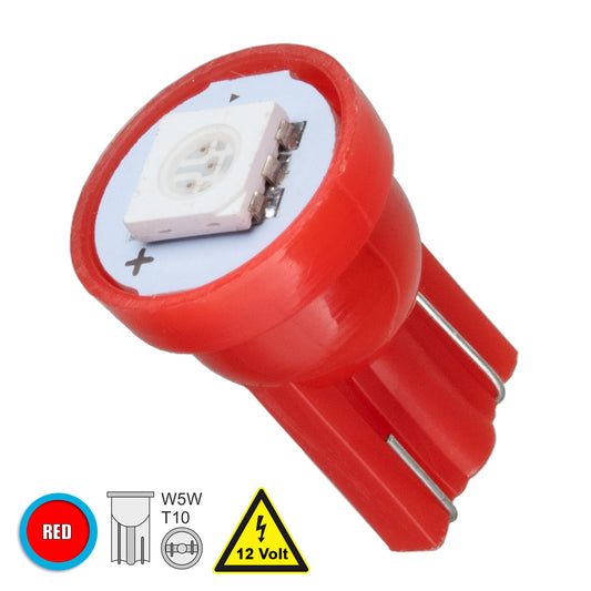 W5W-T10 81045 Λάμπα W5W T10 LED 0.12W 22lm 120° DC 12V IP20 Κόκκινο - 1 x Epistar SMD5050 Chip - Μ1.1 x Π1.1 x Υ1.7
