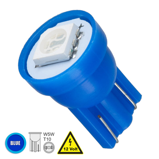 W5W-T10 81047 Λάμπα W5W T10 LED 0.12W 22lm 120° DC 12V IP20 Μπλε - 1 x Epistar SMD5050 Chip - Μ1.1 x Π1.1 x Υ1.7
