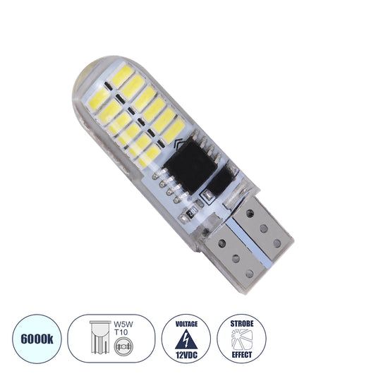 W5W-T10 81058 Λάμπα W5W T10 LED 1W 192lm 360° DC 12V IP20 Ψυχρό Λευκό 6000K Strobe - 24 x Epistar SMD3014 Chip - Μ1 x Π1 x Υ3.2