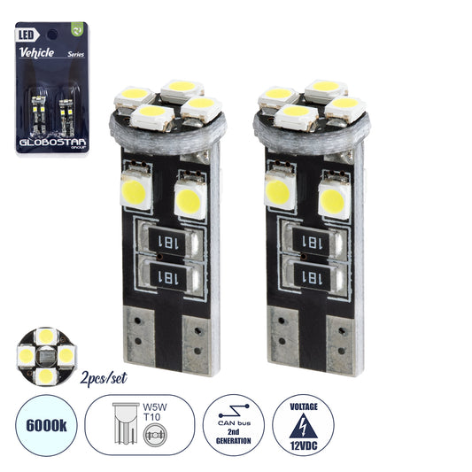 W5W-T10 81119-B Λάμπα W5W T10 CANbus LED 2W/4W 250lm/500lm 360° DC 12V IP20 Ψυχρό Λευκό 6000K - 8 x Epistar SMD1210 Chip - Μ1 x Π1 x Υ2.5