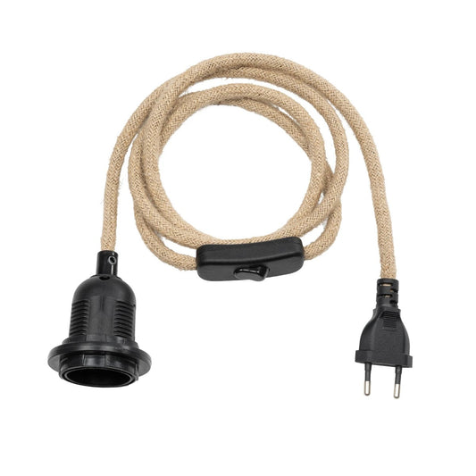 WHIP 77660 Μοντέρνο DIY Φωτιστικό με Υφασμάτινο Καλώδιο, Ντουί 1 x E27, Διακόπτη On/Off & Πρίζα AC 220-240V IP20 - Μπεζ & Μαύρο - Μ140 x Π5.8 x Υ5.8