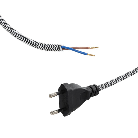 WHIP 77670 Μοντέρνο DIY Φωτιστικό με Υφασμάτινο Καλώδιο, Ντουί 1 x E27 & Διακόπτη On/Off AC 220-240V IP20 - Ασημί & Μαύρο - Μ140 x Π2.7 x Υ1.9