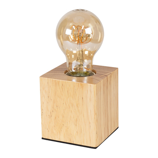 WOODBOX 99405 Μοντέρνο Επιτραπέζιο Φωτιστικό Πορτατίφ Μονόφωτο 1 x E27 AC220-240V με 1.35m Καλώδιο και Διακόπτη On/Off - Σώμα από Φυσικό Ξύλο - Μ7.6 x Π7.6 x Υ8.2cm - Μπεζ Δρυς