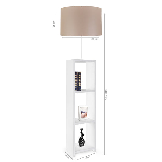 WOODO 204-0052 Μοντέρνο Eπιδαπέδιο Φωτιστικό Μονόφωτο 1 x E27 IP20 Λευκό Ξύλο με Μπεζ Ύφασμα - Μ38 x Π38 x Υ150cm