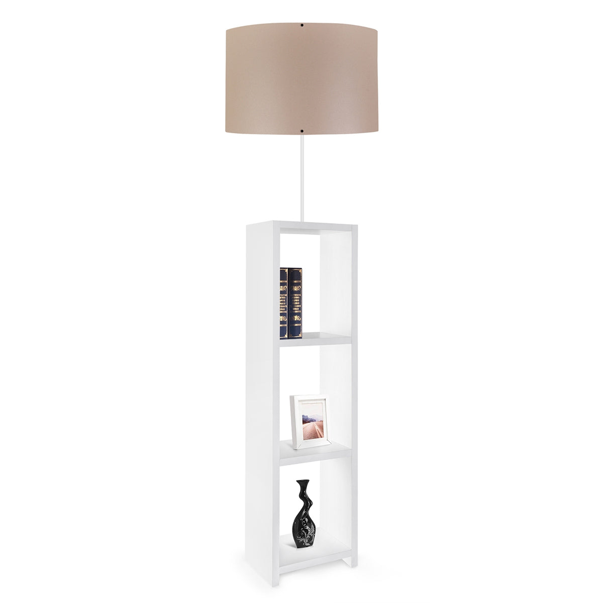 WOODO 204-0052 Μοντέρνο Eπιδαπέδιο Φωτιστικό Μονόφωτο 1 x E27 IP20 Λευκό Ξύλο με Μπεζ Ύφασμα - Μ38 x Π38 x Υ150cm