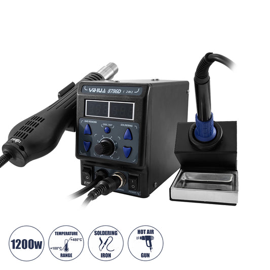 YIHUA-8786D 79972 Ψηφιακός Σταθμός Συγκόλλησης Θερμού Αέρα με Ψηφιακή Οθόνη & Κολλητήρι 1200W AC 220-240V IP20 - Μ15 x Π23.5 x Υ14