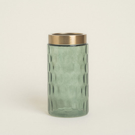 Βάζο Γυάλινο Πράσινο με Χρυσό 10x11x22