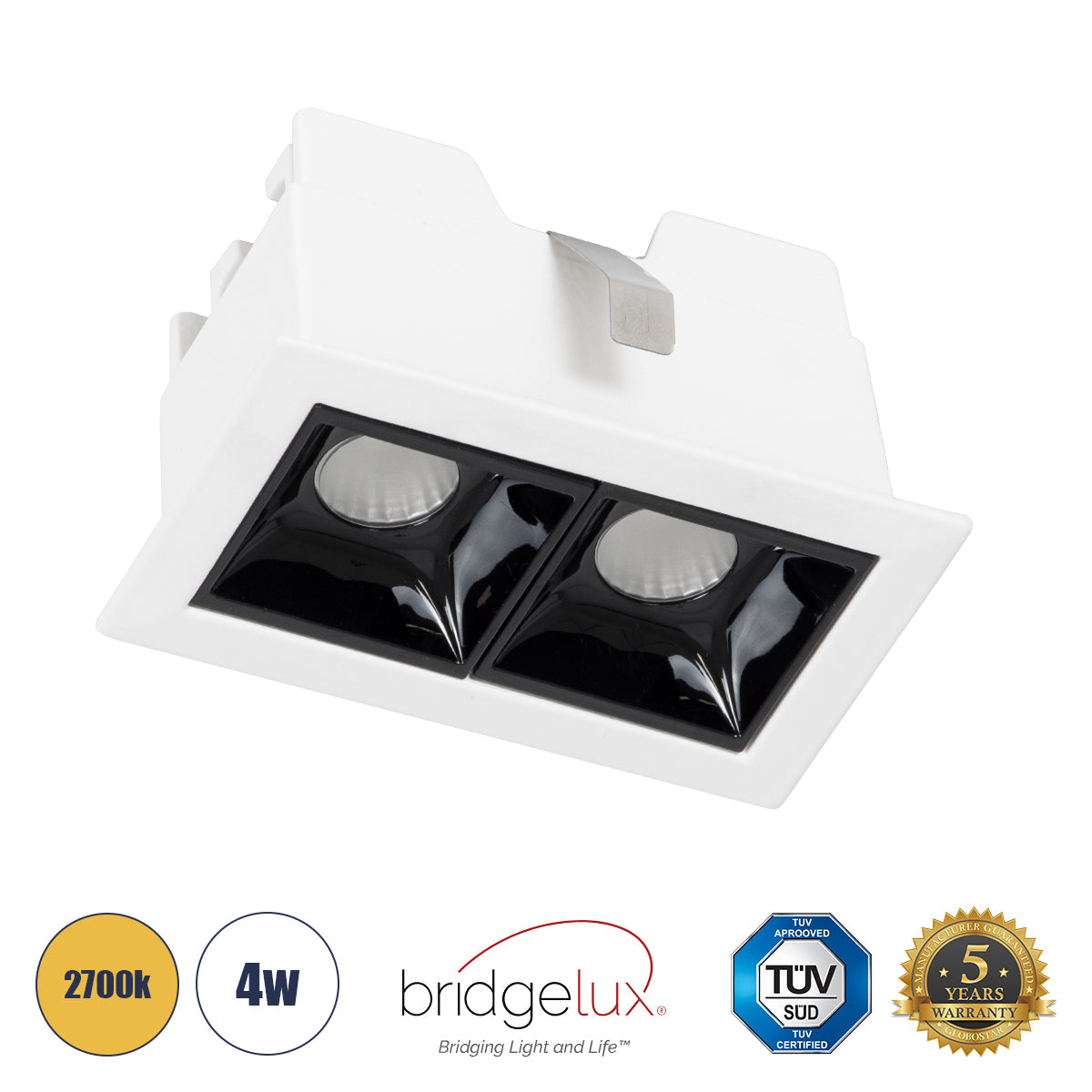 LUMINAR SUPERIOR 60317 Χωνευτό LED Spot Downlight TrimLess 4W 540lm 36° AC 220-240V IP20 Μ7.5 x Π4.3 x Υ4.5cm - Λευκό με Μαύρο Κάτοπτρο - Θερμό Λευκό 2700K - Bridgelux High Lumen Chip Gen2 - TÜV Certified Driver