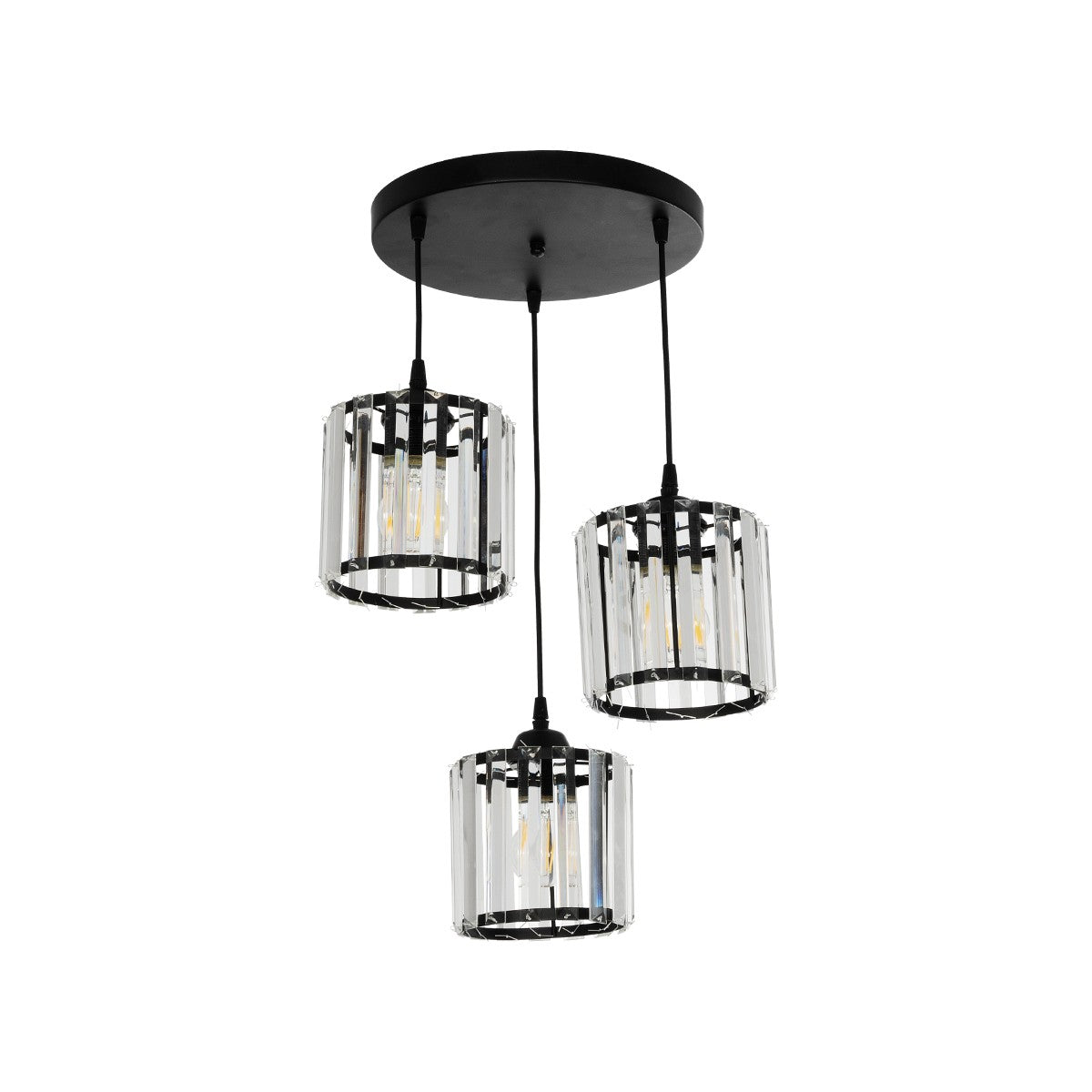 FLAREX 201-0084 Vintage Κρεμαστό Φωτιστικό Οροφής με Ντουί 3 x E27 AC 220-240V IP20 - Μαύρο & Διάφανο - Μ40 x Π40 x Υ50