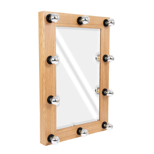 MAKEUP MIRROR-60x90-1 Μοντέρνος Καθρέπτης Μακιγιάζ με Πλαίσιο Φυσικού Ξύλου με Διακόπτη On/Off 10 x E27 AC220-240V - Μ60 x Π7 x Υ90cm - Μπεζ Δρυς