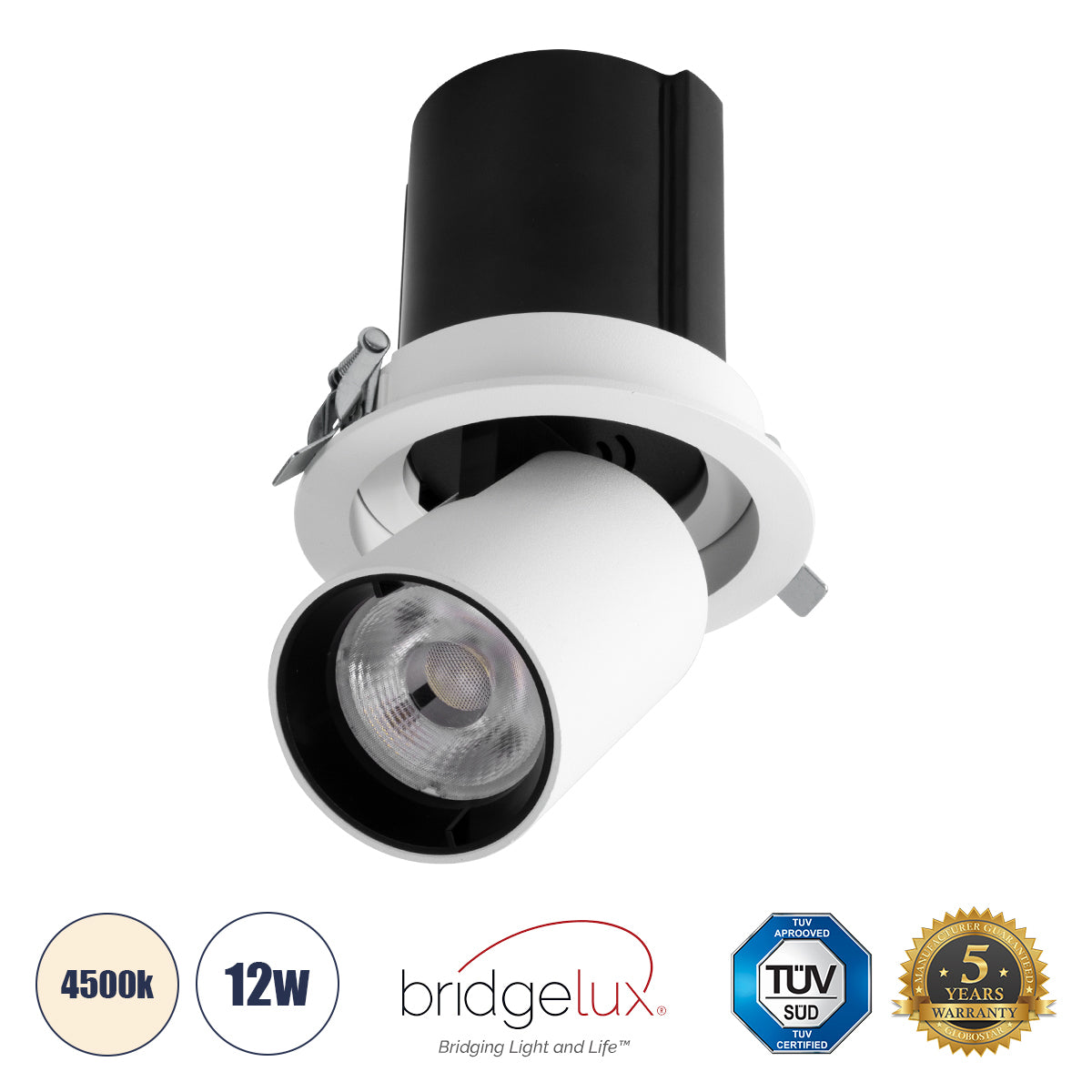 VIRGO-M 60306 Χωνευτό LED Spot Downlight TrimLess Φ11cm 12W 1560lm 36° AC 220-240V IP20 Φ11cm x Υ11.5cm - Στρόγγυλο - Λευκό με Μαύρο Κάτοπτρο - Φυσικό Λευκό 4500K - Bridgelux COB