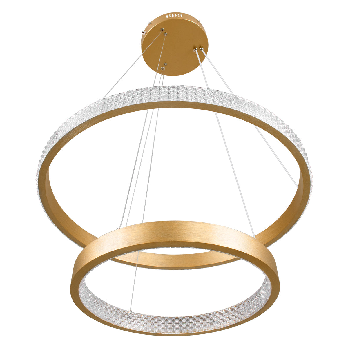 DIAMOND DUO 61151-DECO Κρεμαστό Φωτιστικό Δαχτυλίδι-Κύκλος LED CCT 75W 8743lm 360° AC 220-240V - Εναλλαγή Φωτισμού μέσω Τηλεχειριστηρίου All In One Ψυχρό 6000k+Φυσικό 4500k+Θερμό 2700k Dimmable Φ40+60cm - Χρυσό Βούρτσας