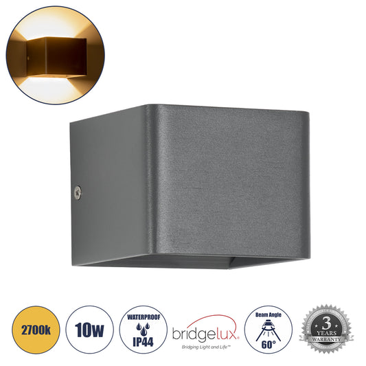 CIRCOA 60534 Μοντέρνο Φωτιστικό Τοίχου - Απλίκα LED 10W 1000lm 60° AC 220-240V Αδιάβροχο IP44 Θερμό Λευκό 2700K - Bridgelux COB Chip & TÜV SÜD Driver - Γκρι Ανθρακί Ματ - Μ10 x Π8 x Υ10