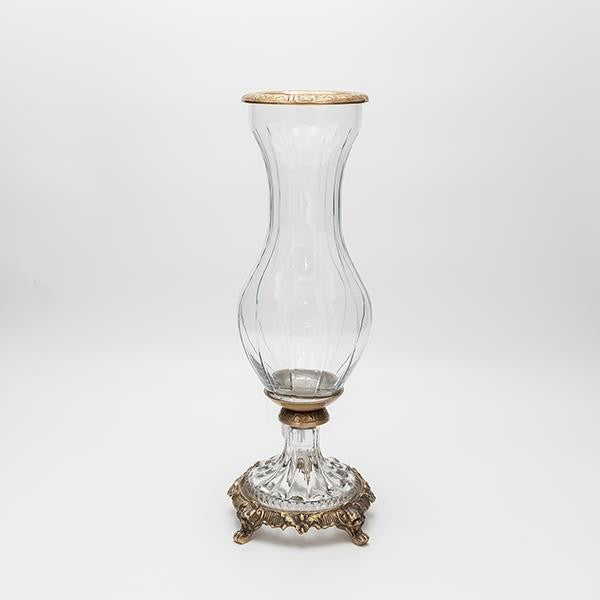 ΒΑΖΟ ΓΥΑΛΙΝΟ ΜΕ ΜΕΤΑΛΛΙΚΑ ΤΕΛΕΙΩΜΑΤΑ ΑΝΤΙΚΕ ΧΡΥΣΟ-ΔΙΑΦΑΝΕΣ ΓΥΑΛΙ 13x13x36