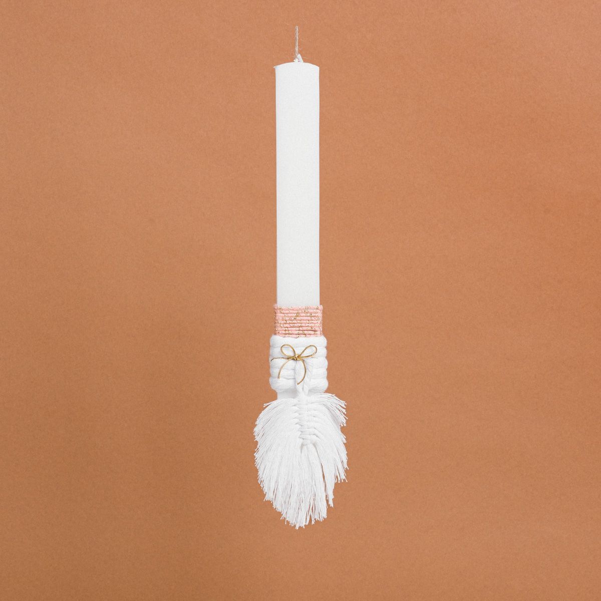 Λαμπάδα Στολισμένη Μακραμέ Φύλλο Λευκό σε Συσκευασία Δώρου