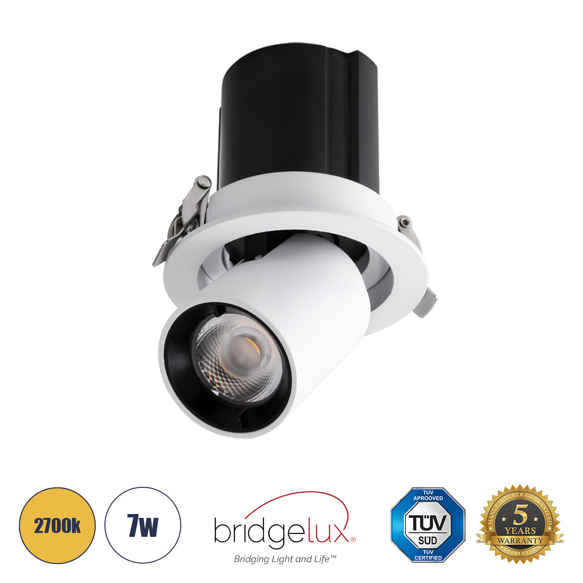 VIRGO-S 60303 Χωνευτό LED Spot Downlight TrimLess Φ9cm 7W 875lm 36° AC 220-240V IP20 Φ9cm x Υ9cm - Στρόγγυλο - Λευκό με Μαύρο Κάτοπτρο - Θερμό Λευκό 2700K - Bridgelux COB