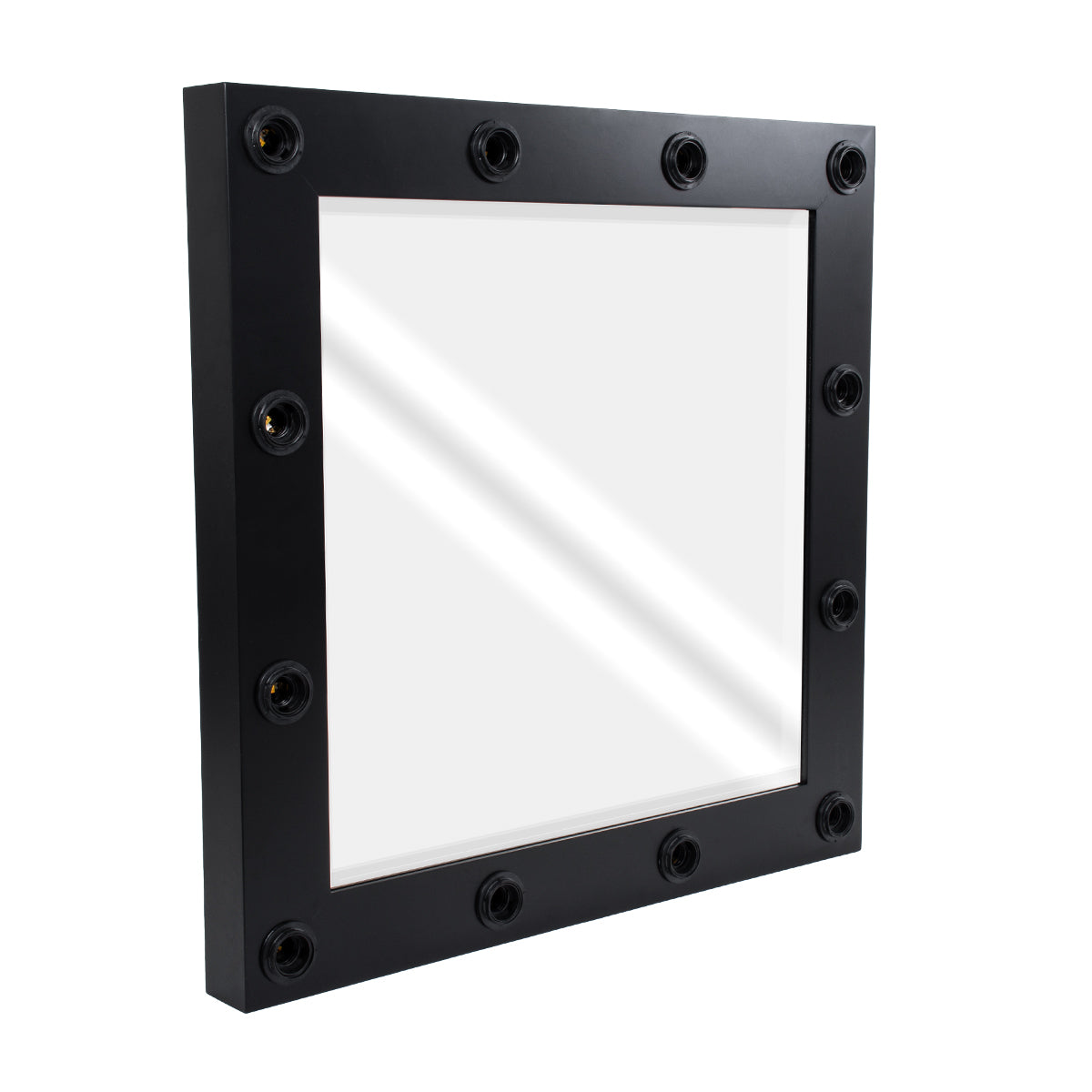 MAKEUP MIRROR-80x80-5 Μοντέρνος Καθρέπτης Μακιγιάζ με Πλαίσιο Φυσικού Ξύλου με Διακόπτη On/Off 12 x E27 AC220-240V - Μ80 x Π7 x Υ80cm - Μαύρος Έβενος