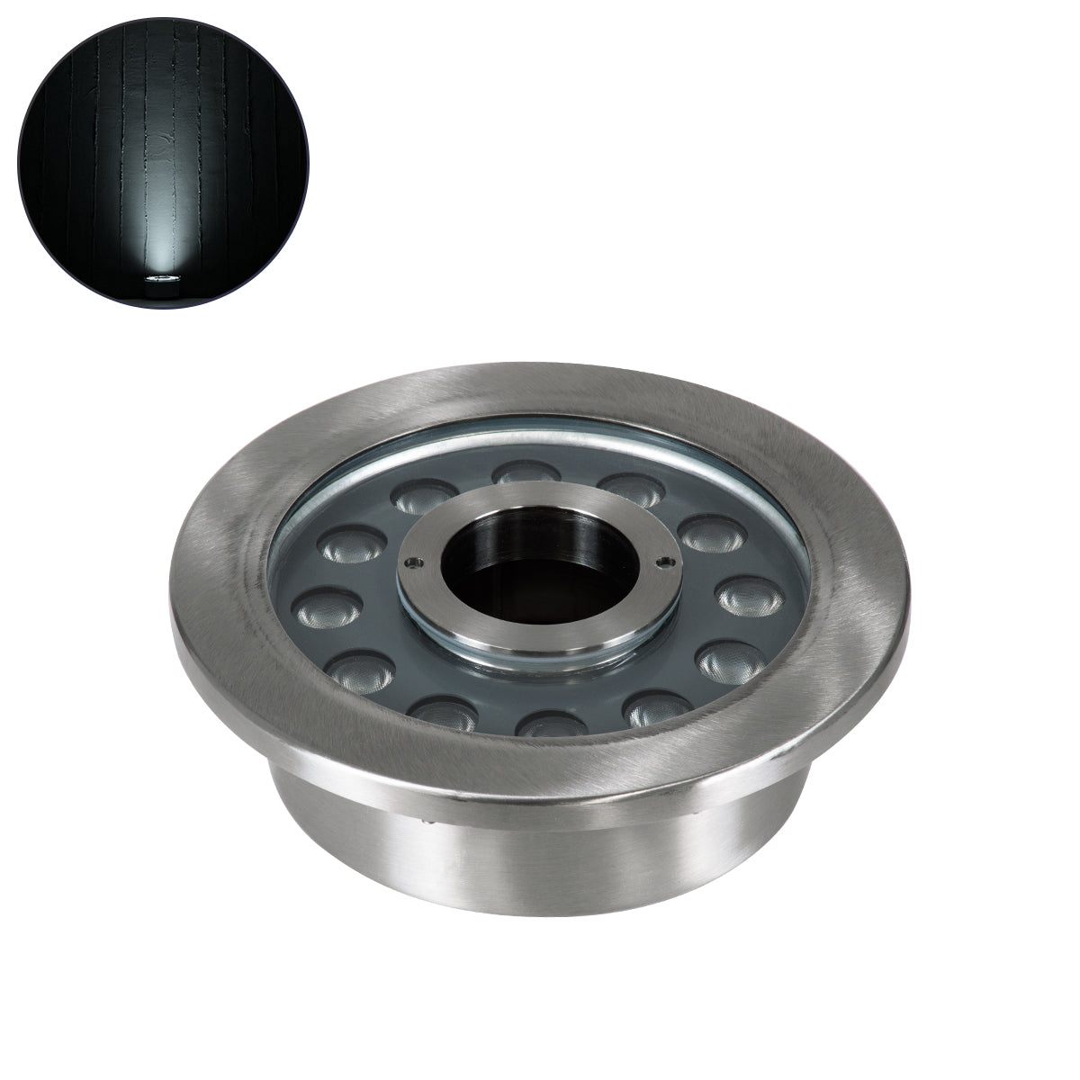 UNDERWATER-DENIS 90439 Υποβρύχιο Χωνευτό Φωτιστικό Σποτ Ειδικό για Σιντριβάνια - Πισίνες - Τζακούζι LED 12W 1200lm 30° DC 24V Αδιάβροχο IP68 Φ19.5 x Υ7.5cm Ψυχρό Λευκό 6000K - Ανοξείδωτο Ατσάλι SS304