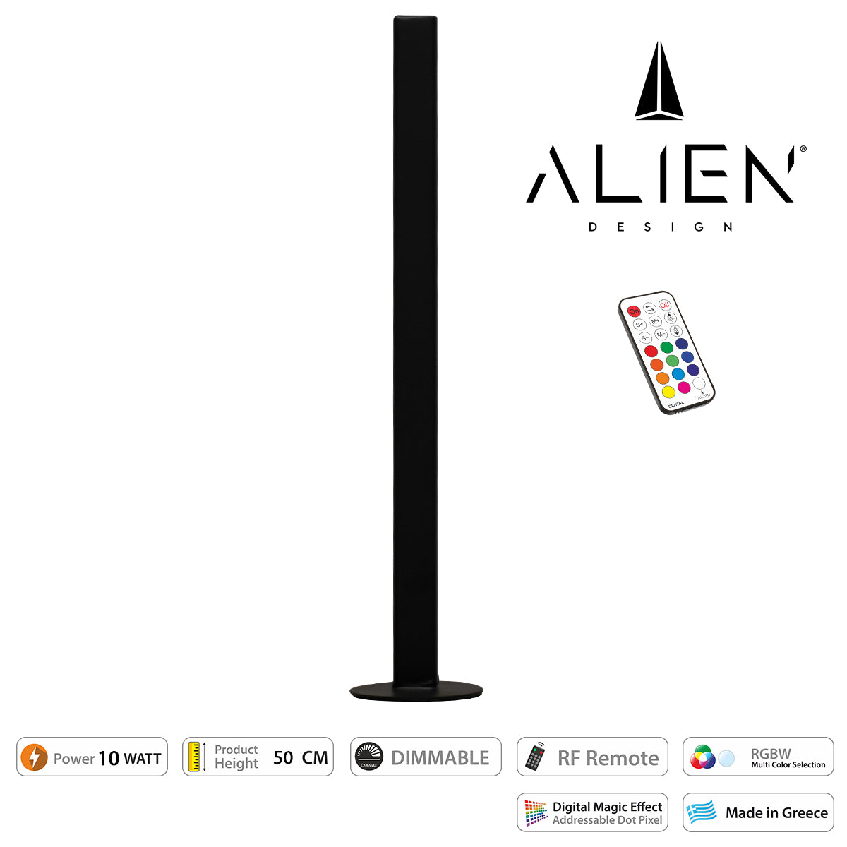 ALIEN-DIVA-BLACK-50-11 ALIEN Design DIVA Μοντέρνο Minimal Nordic Μεταλλικό Φωτιστικό Επιτραπέζιο - Πορτατίφ - Λαμπατέρ Μαύρο LED 10W 1500lm με Ασύρματο Χειριστήριο RF & Dimmer IP20 Πολύχρωμο RGBW Ψηφιακή με Τρεχούμενα Εφέ Μ3 x Π1.6 x Υ50cm