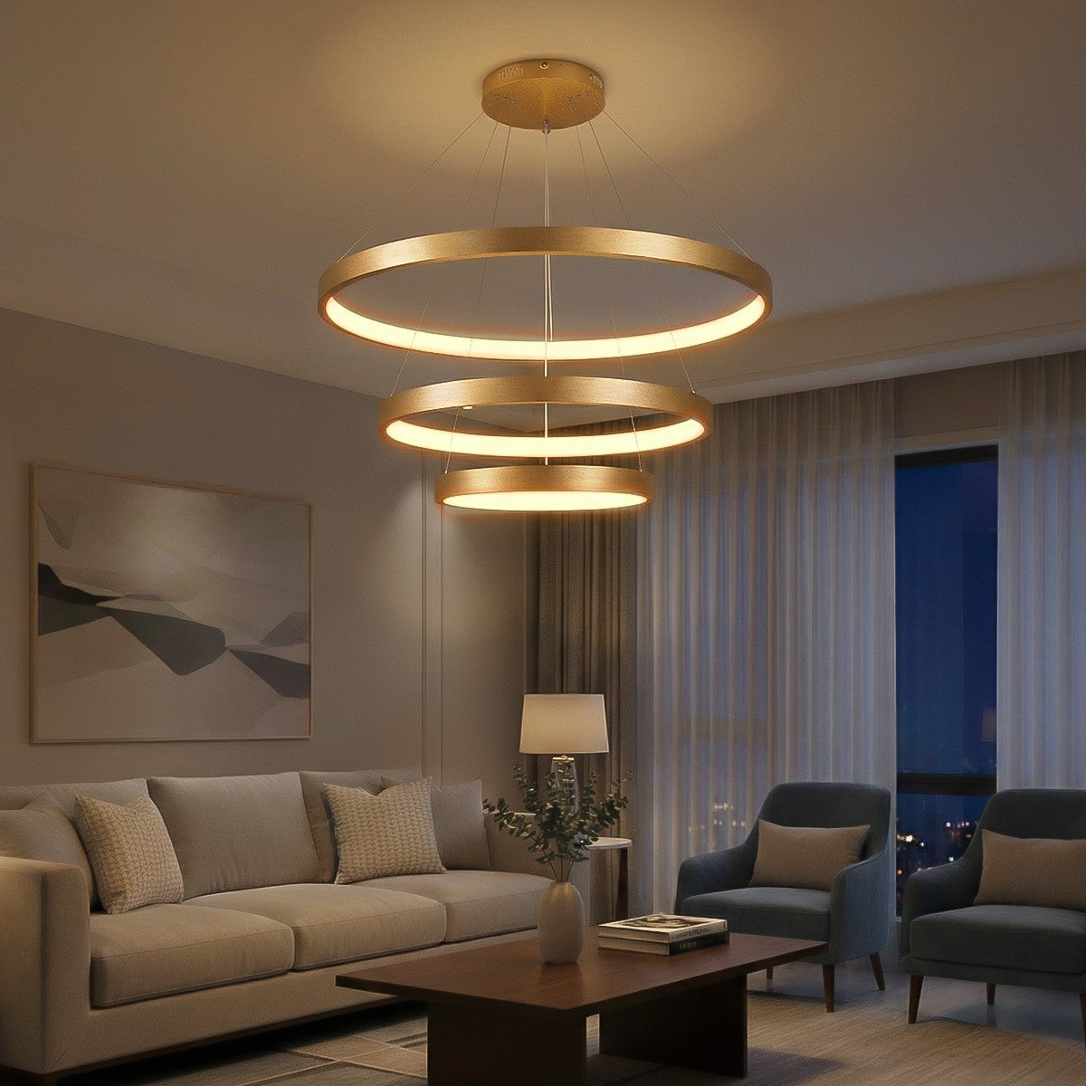 NEMESIS KLV-101-0222 Κρεμαστό Φωτιστικό Οροφής LED 120W 12000lm 180° AC 220-240V IP20 Ρυθμιζόμενο Λευκό CCT με Χειριστήριο από 2700K έως 6000K Dimmable - Lumileds SMD Chip - Χρυσό Πλατίνα - Μ80 x Π80 x Υ80