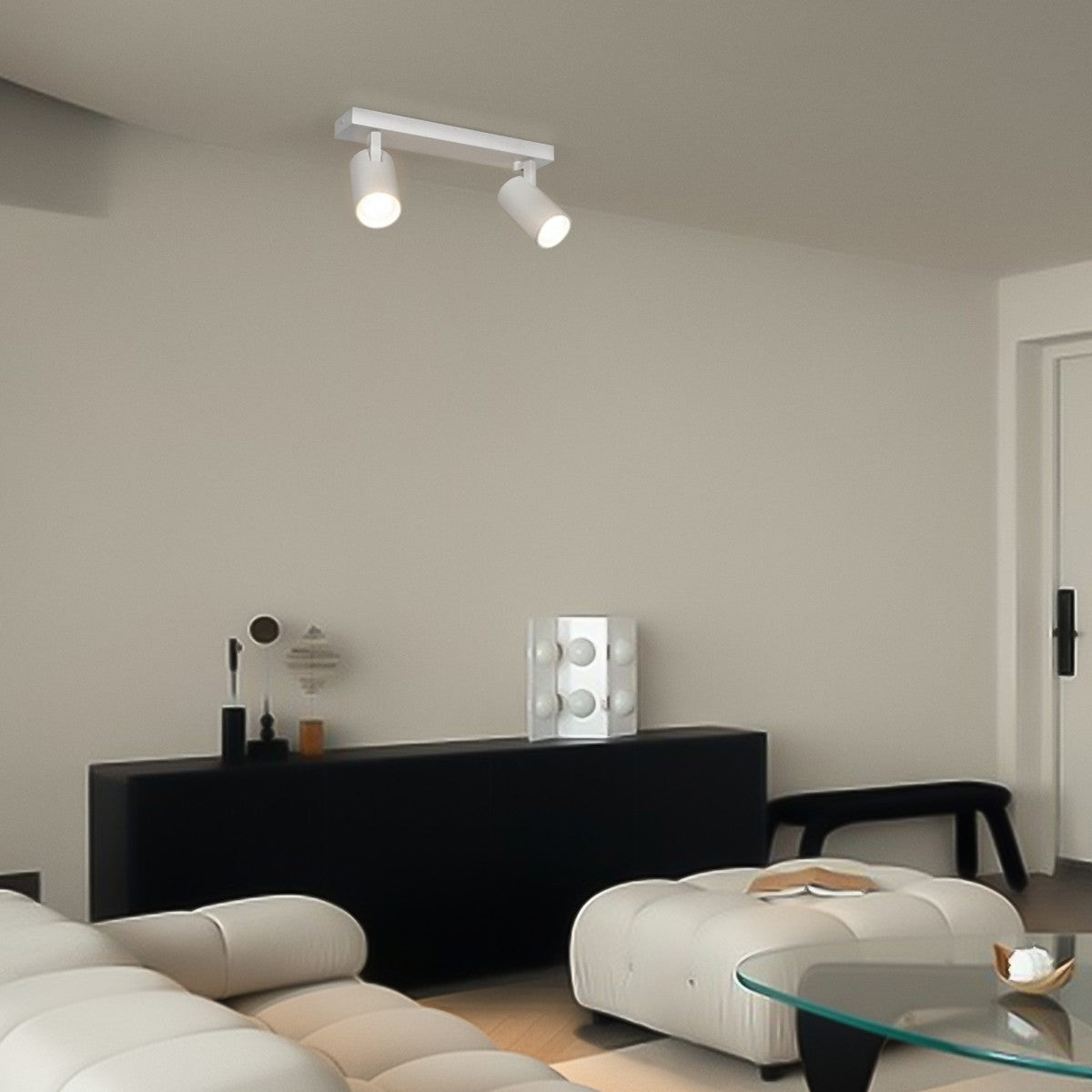 SPOTA KLV-101-0137 Κινούμενο Φωτιστικό Σποτ Οροφής για 2 Λάμπες MR16 με Ντουί GU10 AC 220-240V IP20 - Λευκό Ματ - Μ30 x Π6 x Υ14.5