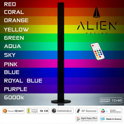 ALIEN-DIVA-BLACK-50-11 ALIEN Design DIVA Μοντέρνο Minimal Nordic Μεταλλικό Φωτιστικό Επιτραπέζιο - Πορτατίφ - Λαμπατέρ Μαύρο LED 10W 1500lm με Ασύρματο Χειριστήριο RF & Dimmer IP20 Πολύχρωμο RGBW Ψηφιακή με Τρεχούμενα Εφέ Μ3 x Π1.6 x Υ50cm