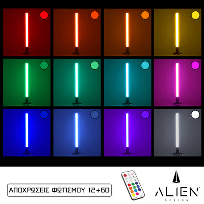 ALIEN-DIVA-BLACK-50-11 ALIEN Design DIVA Μοντέρνο Minimal Nordic Μεταλλικό Φωτιστικό Επιτραπέζιο - Πορτατίφ - Λαμπατέρ Μαύρο LED 10W 1500lm με Ασύρματο Χειριστήριο RF & Dimmer IP20 Πολύχρωμο RGBW Ψηφιακή με Τρεχούμενα Εφέ Μ3 x Π1.6 x Υ50cm
