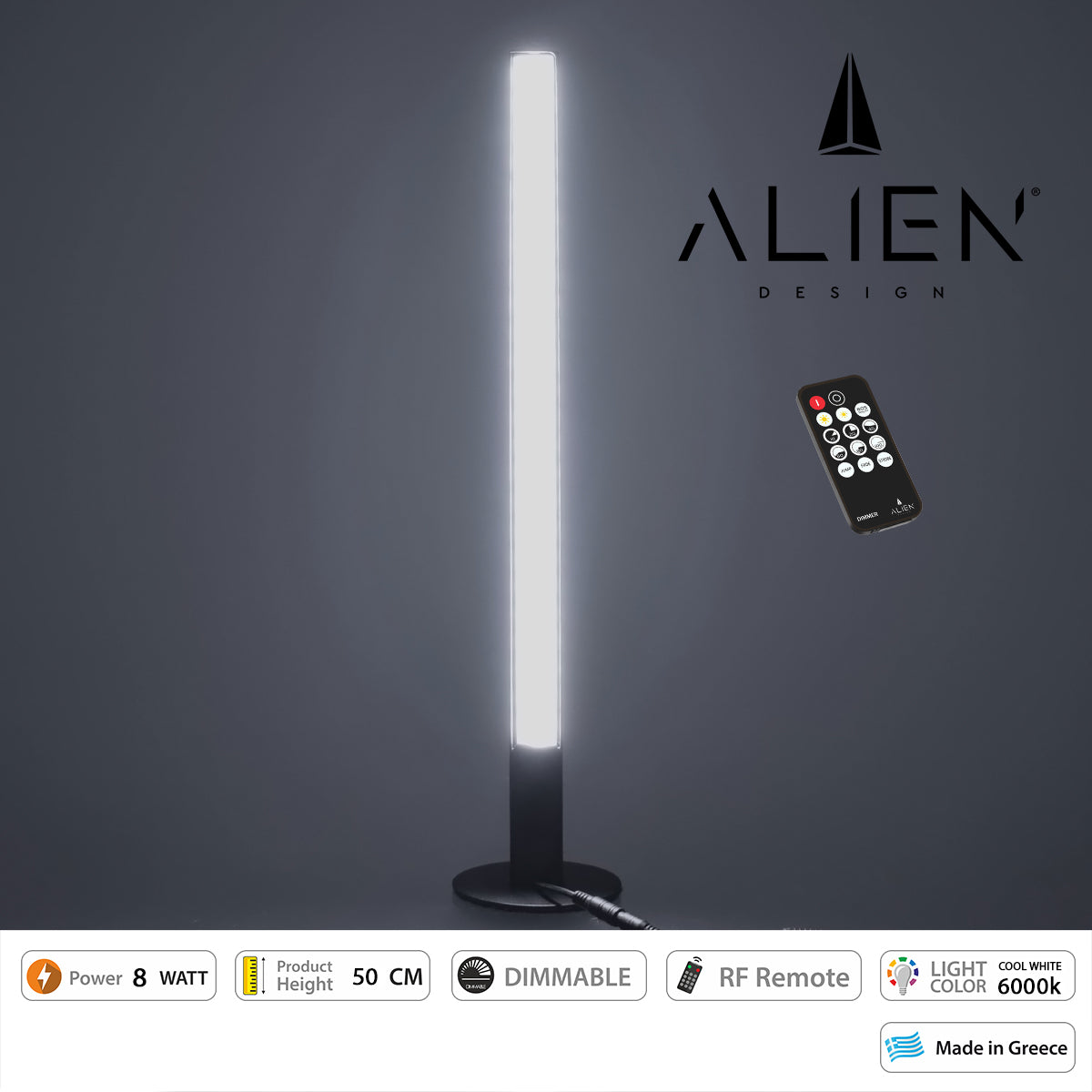 ALIEN-DIVA-BLACK-50-1 ALIEN Design DIVA Μοντέρνο Minimal Nordic Μεταλλικό Φωτιστικό Επιτραπέζιο - Πορτατίφ - Λαμπατέρ Μαύρο LED 8W 1120lm με Ασύρματο Χειριστήριο RF & Dimmer IP20 Ψυχρό Λευκό 6000K Μ3 x Π1.6 x Υ50cm