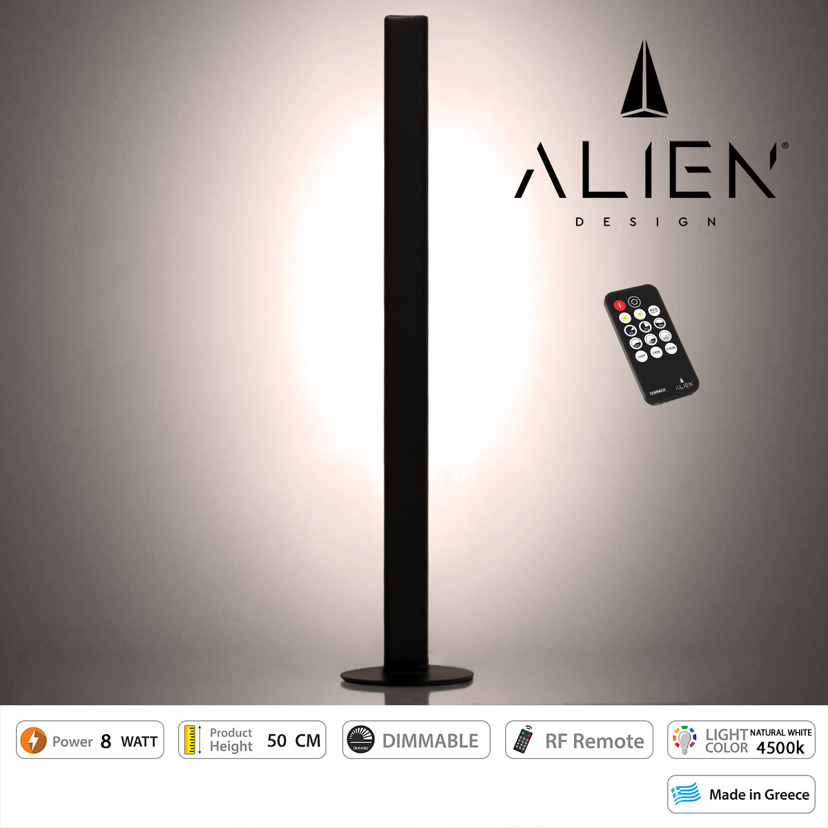 ALIEN-DIVA-BLACK-50-2 ALIEN Design DIVA Μοντέρνο Minimal Nordic Μεταλλικό Φωτιστικό Επιτραπέζιο - Πορτατίφ - Λαμπατέρ Μαύρο LED 8W 1040lm με Ασύρματο Χειριστήριο RF & Dimmer IP20 Φυσικό Λευκό 4500K Μ3 x Π1.6 x Υ50cm