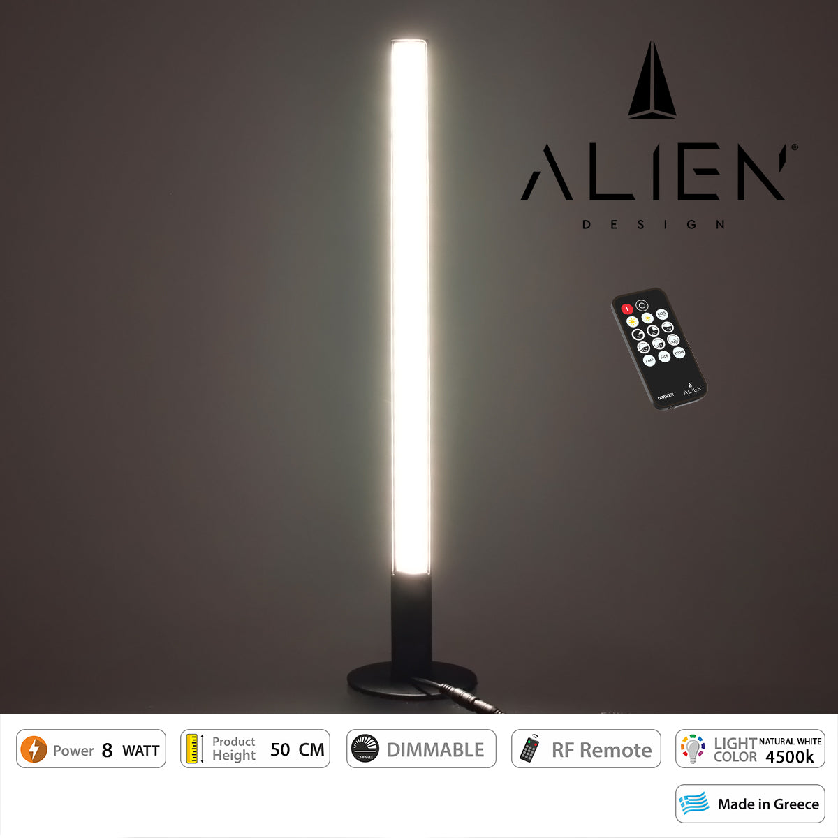 ALIEN-DIVA-BLACK-50-2 ALIEN Design DIVA Μοντέρνο Minimal Nordic Μεταλλικό Φωτιστικό Επιτραπέζιο - Πορτατίφ - Λαμπατέρ Μαύρο LED 8W 1040lm με Ασύρματο Χειριστήριο RF & Dimmer IP20 Φυσικό Λευκό 4500K Μ3 x Π1.6 x Υ50cm