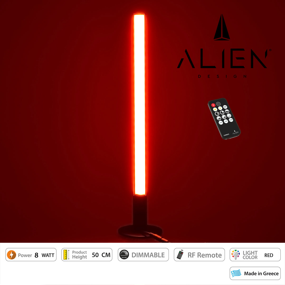 ALIEN-DIVA-BLACK-50-4 ALIEN Design DIVA Μοντέρνο Minimal Nordic Μεταλλικό Φωτιστικό Επιτραπέζιο - Πορτατίφ - Λαμπατέρ Μαύρο LED 8W 800lm με Ασύρματο Χειριστήριο RF & Dimmer IP20 Κόκκινο Μ3 x Π1.6 x Υ50cm