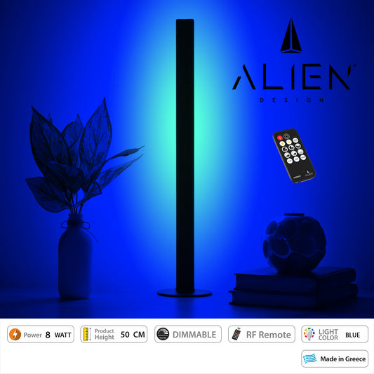 ALIEN-DIVA-BLACK-50-6 ALIEN Design DIVA Μοντέρνο Minimal Nordic Μεταλλικό Φωτιστικό Επιτραπέζιο - Πορτατίφ - Λαμπατέρ Μαύρο LED 8W 800lm με Ασύρματο Χειριστήριο RF & Dimmer IP20 Μπλε Μ3 x Π1.6 x Υ50cm