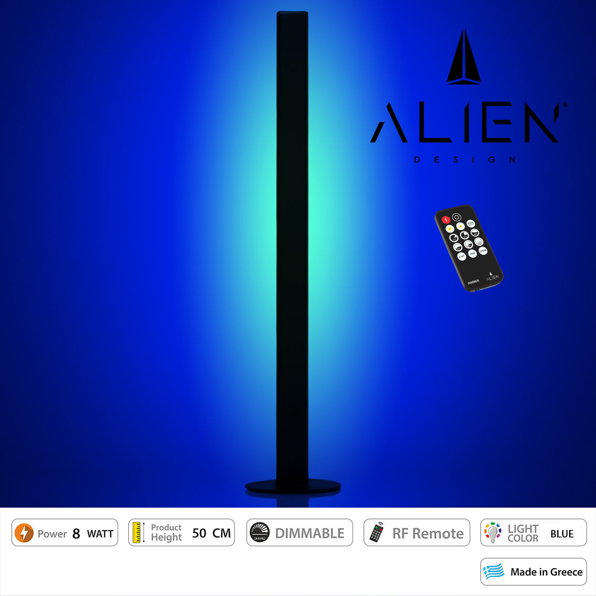ALIEN-DIVA-BLACK-50-6 ALIEN Design DIVA Μοντέρνο Minimal Nordic Μεταλλικό Φωτιστικό Επιτραπέζιο - Πορτατίφ - Λαμπατέρ Μαύρο LED 8W 800lm με Ασύρματο Χειριστήριο RF & Dimmer IP20 Μπλε Μ3 x Π1.6 x Υ50cm