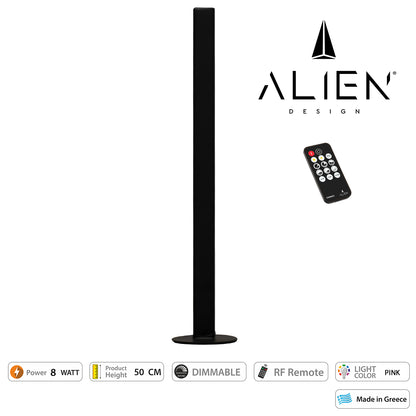 ALIEN-DIVA-BLACK-50-7 ALIEN Design DIVA Μοντέρνο Minimal Nordic Μεταλλικό Φωτιστικό Επιτραπέζιο - Πορτατίφ - Λαμπατέρ Μαύρο LED 8W 800 lm με Ασύρματο Χειριστήριο RF & Dimmer IP20 Ροζ Μ3 x Π1.6 x Υ50cm