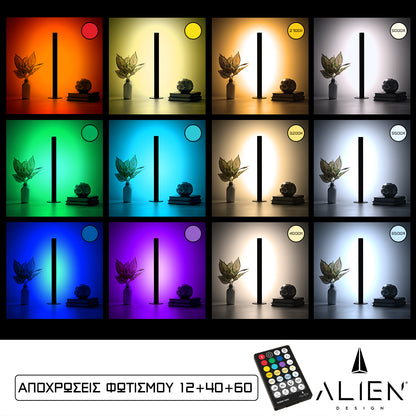ALIEN-DIVA-BLACK-50-9 ALIEN Design DIVA Μοντέρνο Minimal Nordic Μεταλλικό Φωτιστικό Επιτραπέζιο - Πορτατίφ - Λαμπατέρ Μαύρο LED 10W 1500lm με Ασύρματο Χειριστήριο RF & Dimmer IP20 Πολύχρωμο + CCT - RGBW + WW Μ3 x Π1.6 x Υ50cm