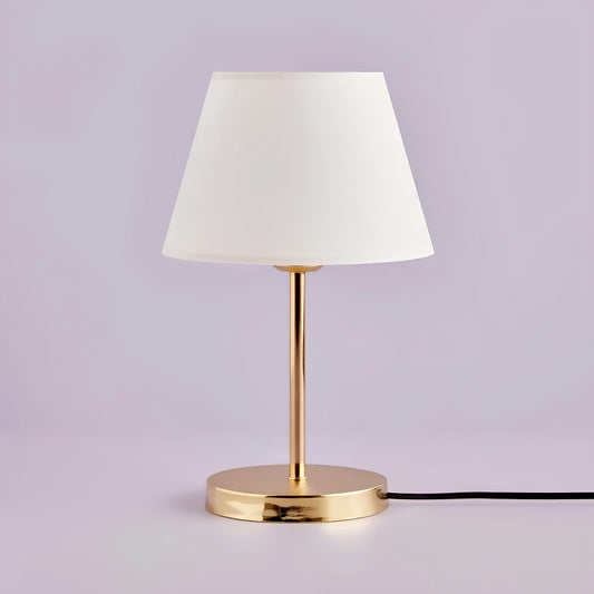 GLOSSY 204-0071 Μοντέρνο Eπιτραπέζιο Φωτιστικό Μονόφωτο 1 x E27 IP20 Χρυσό Μέταλλο με Λευκό Ύφασμα - Μ22 x Π22 x Υ37cm