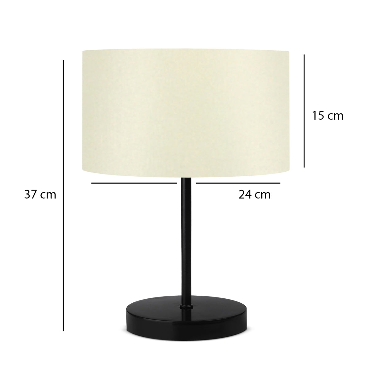LARA 204-0075 Μοντέρνο Eπιτραπέζιο Φωτιστικό Μονόφωτο 1 x E27 IP20 Μαύρο Μέταλλο με Μπεζ Ύφασμα - Μ24 x Π24 x Υ35cm