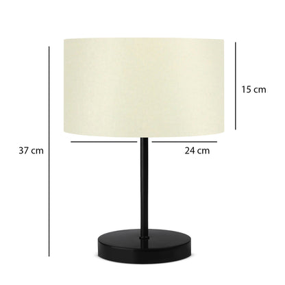 LARA 204-0075 Μοντέρνο Eπιτραπέζιο Φωτιστικό Μονόφωτο 1 x E27 IP20 Μαύρο Μέταλλο με Μπεζ Ύφασμα - Μ24 x Π24 x Υ35cm