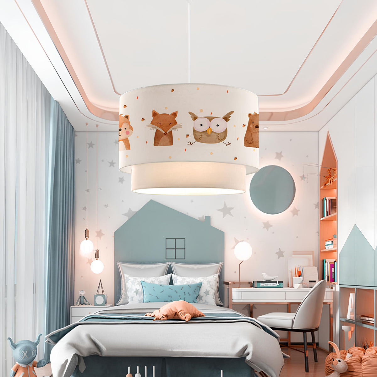 OWL 204-0001 Παιδικό Κρεμαστό Φωτιστικό Φιγούρα Μονόφωτο 1 x E27 IP20 Λευκό Ύφασμα - Μ30 x Π30 x Υ70cm