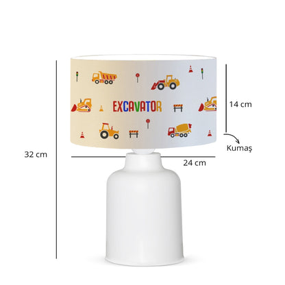 EXCAVATOR 204-0027 Παιδικό Eπιτραπέζιο Φωτιστικό Φιγούρα Μονόφωτο 1 x E27 IP20 Λευκό Ύφασμα - Μ24 x Π24 x Υ32cm