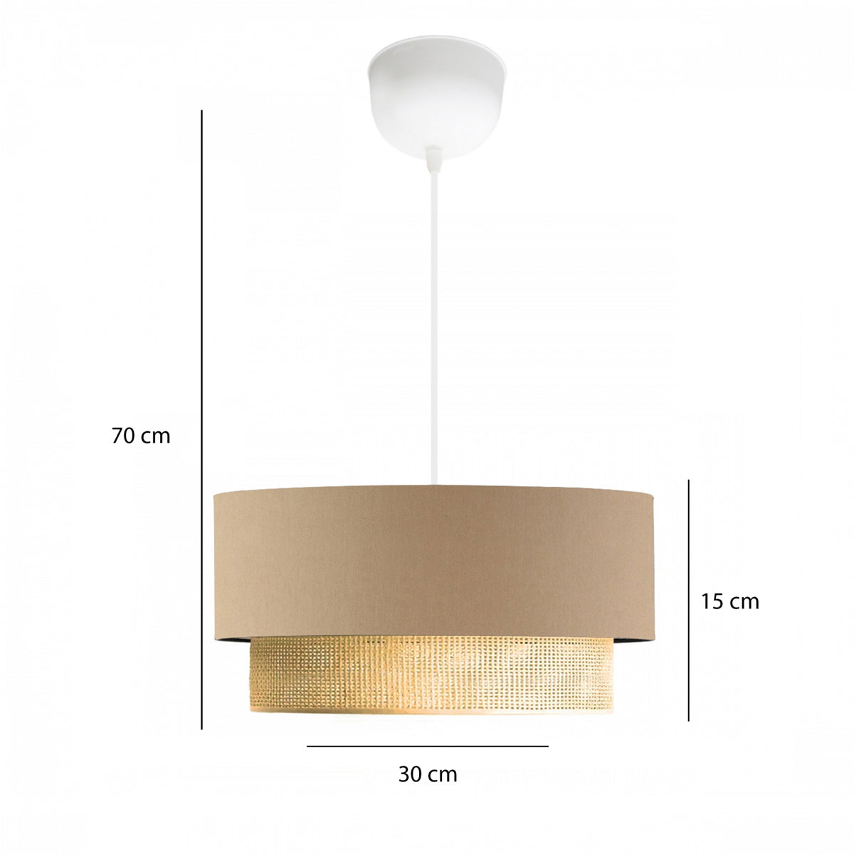 BIGGIE 204-0096 Μοντέρνο Κρεμαστό Φωτιστικό Kαπέλο Μονόφωτο 1 x E27 IP20 Μπεζ Ύφασμα με Μπεζ Rattan - Μ30 x Π30 x Υ70cm
