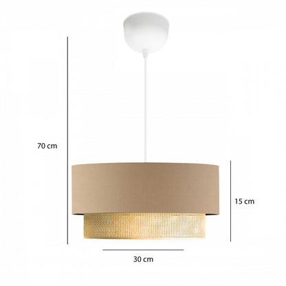 BIGGIE 204-0096 Μοντέρνο Κρεμαστό Φωτιστικό Kαπέλο Μονόφωτο 1 x E27 IP20 Μπεζ Ύφασμα με Μπεζ Rattan - Μ30 x Π30 x Υ70cm