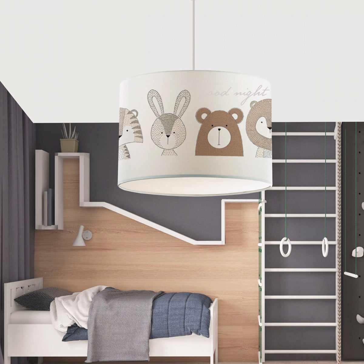 BEAR 204-0018 Παιδικό Κρεμαστό Φωτιστικό Φιγούρα Μονόφωτο 1 x E27 IP20 Λευκό Ύφασμα - Μ28 x Π28 x Υ70cm