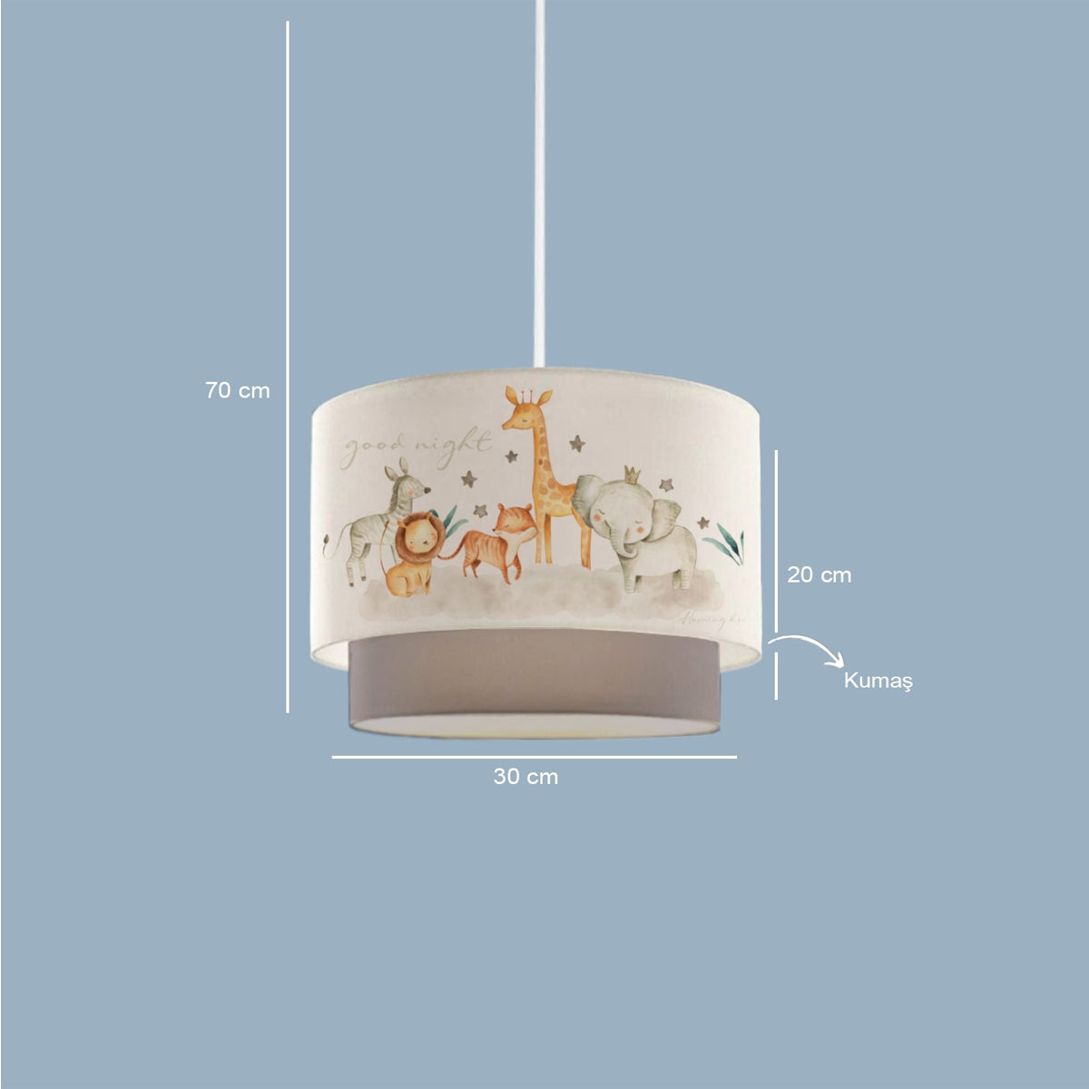 GIRAFFE 204-0008 Παιδικό Κρεμαστό Φωτιστικό Φιγούρα Μονόφωτο 1 x E27 IP20 Λευκό & Γκρι Ύφασμα - Μ30 x Π30 x Υ70cm