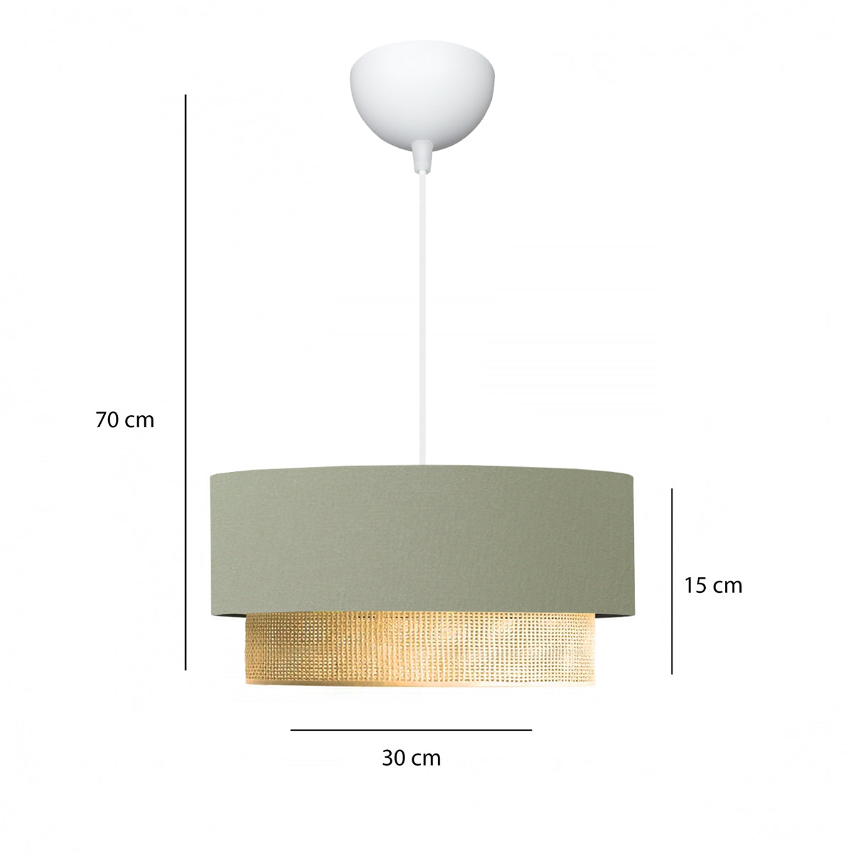 BIGGIE 204-0097 Μοντέρνο Κρεμαστό Φωτιστικό Kαπέλο Μονόφωτο 1 x E27 IP20 Τιρκουάζ Ύφασμα με Μπεζ Rattan - Μ30 x Π30 x Υ70cm