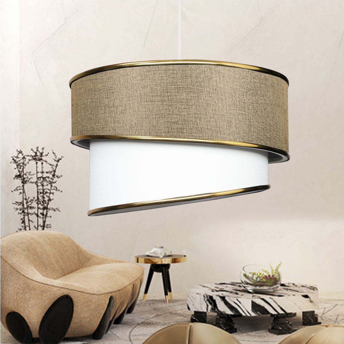 CYCLOP 204-0104 Μοντέρνο Κρεμαστό Φωτιστικό Οροφής με Ντουί 1 x E27 AC 220-240V IP20 - Μπεζ & Λευκό - Μ30 x Π30 x Υ24